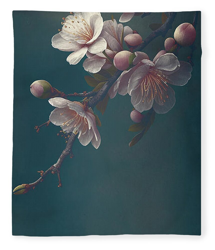 Blossom Fleece Blanket featuring the photograph Closeup of spring pastel blooming flower in orchard. Macro cherr by Jelena Jovanovic
