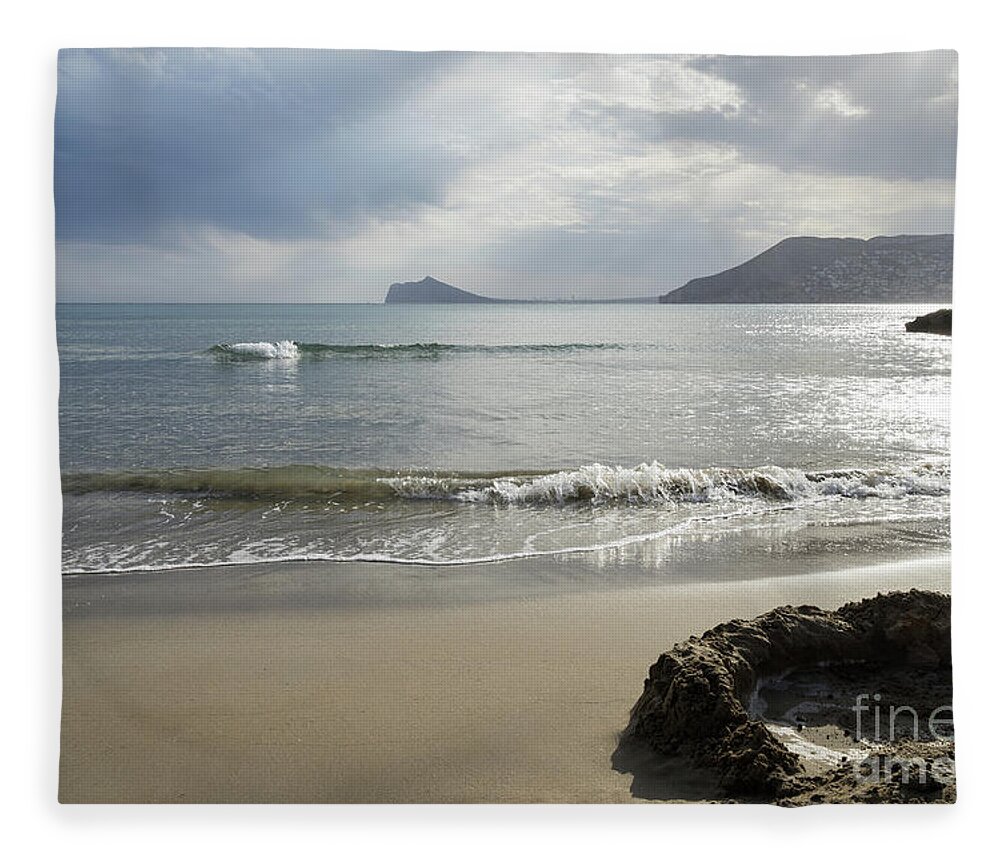 Sandy Beach Fleece Blanket featuring the photograph Clouds, light and view of the Mediterranean Sea by Adriana Mueller