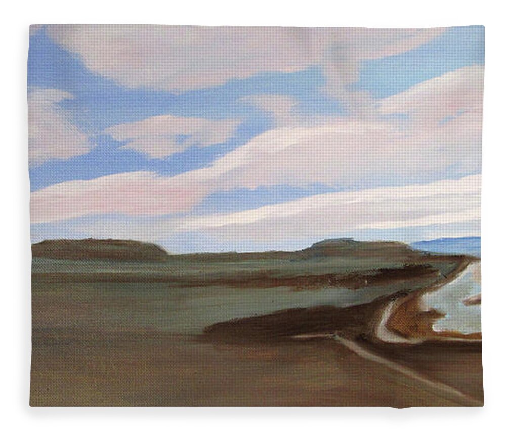 Utah Fleece Blanket featuring the painting Cloudy Day on Antelope Island by Linda Feinberg