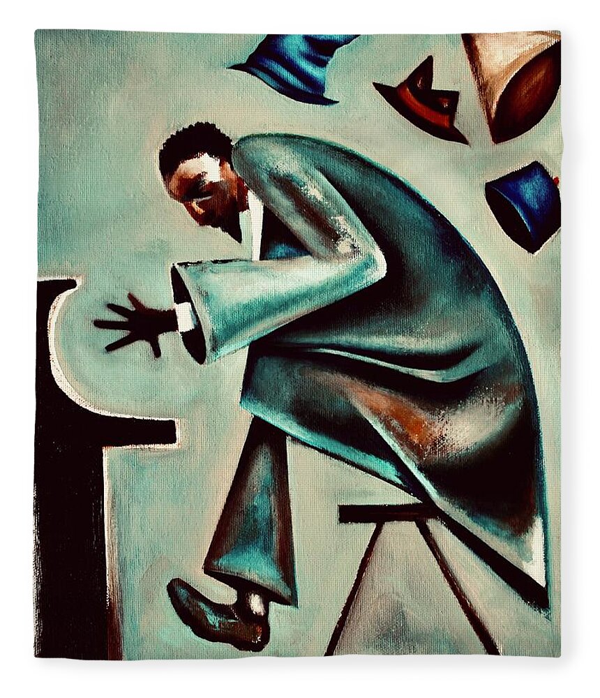 Thelonious Monk Fleece Blanket featuring the painting Coat and Hats / Thelonious Monk by Martel Chapman