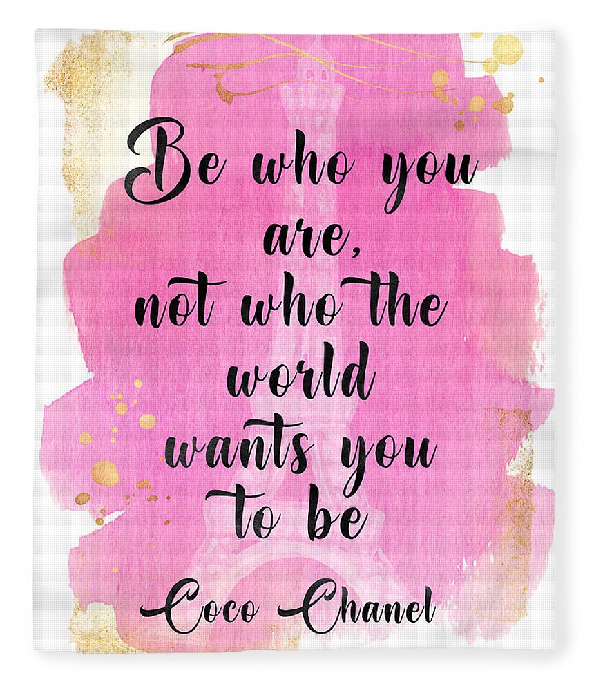 Coco Chanel quote pink watercolor Fleece Blanket