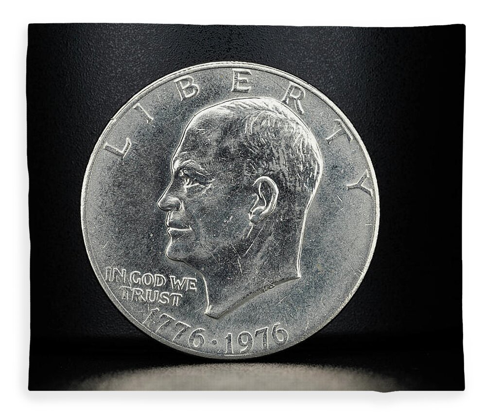 Ike Eisenhower Fleece Blanket featuring the photograph Coin Collecting - 1776-1976 Ike Eisenhower Dollar Coin Face by Amelia Pearn