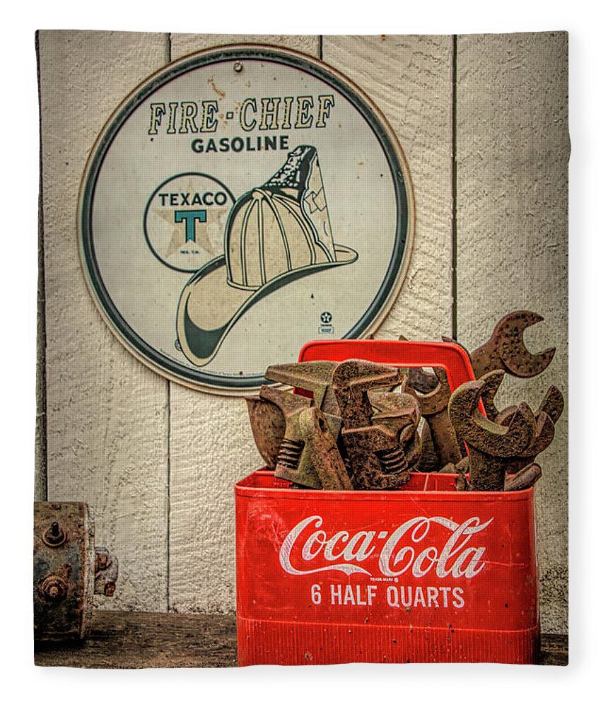 Vintage Fleece Blanket featuring the photograph Cola Cooler of Wrenches by Kristia Adams