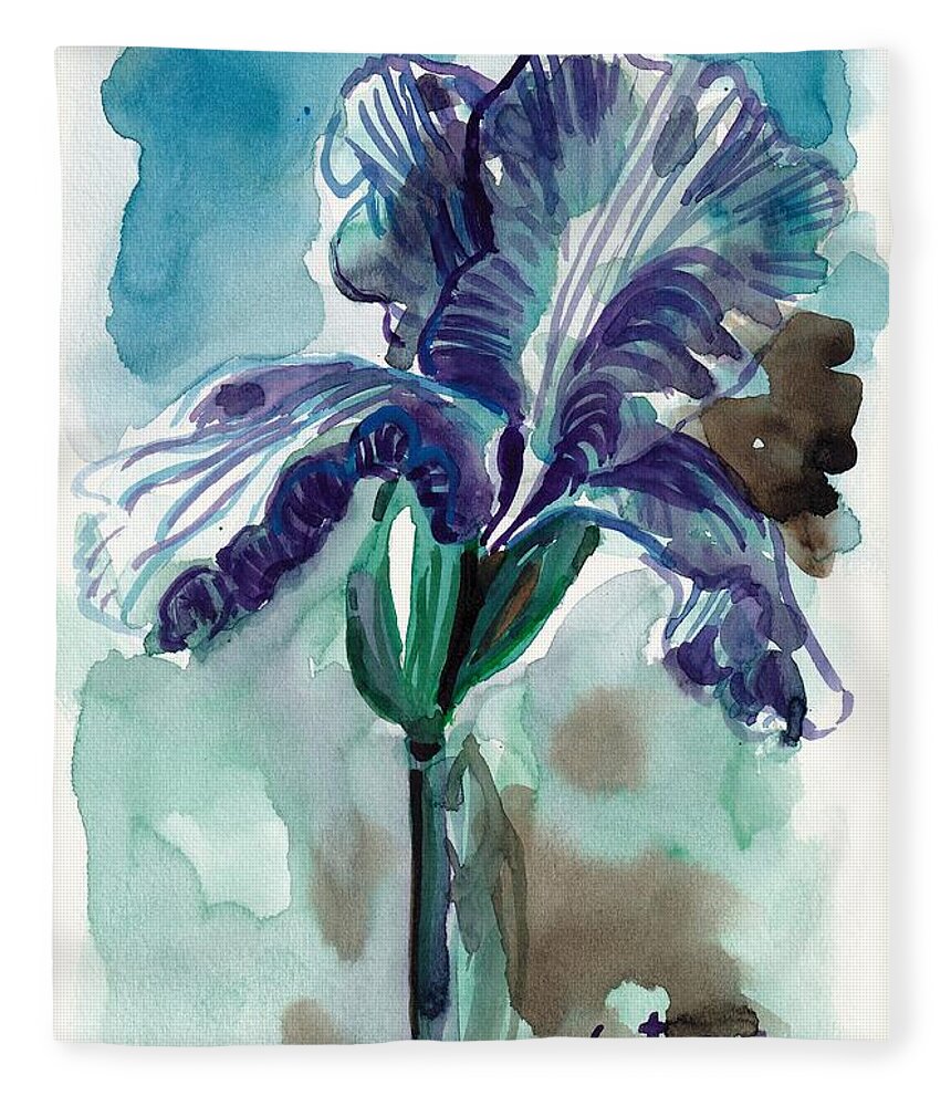 Iris Fleece Blanket featuring the painting Cold Iris by George Cret