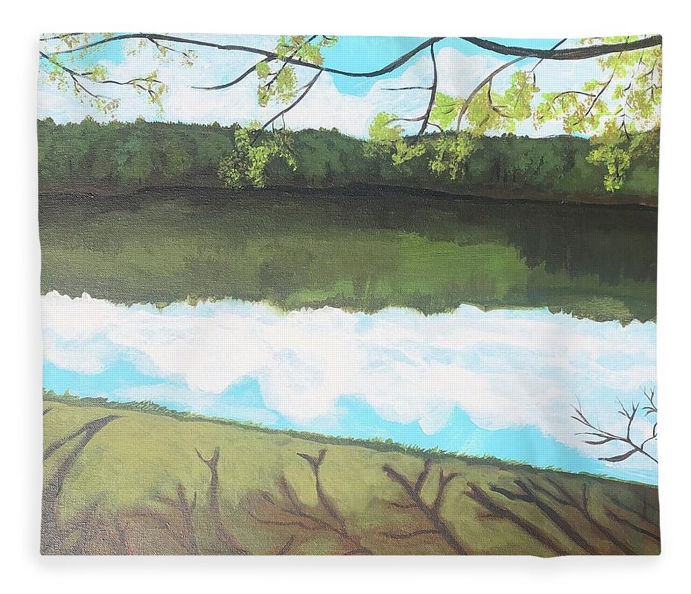  Fleece Blanket featuring the painting Collins Pond by Jam Art
