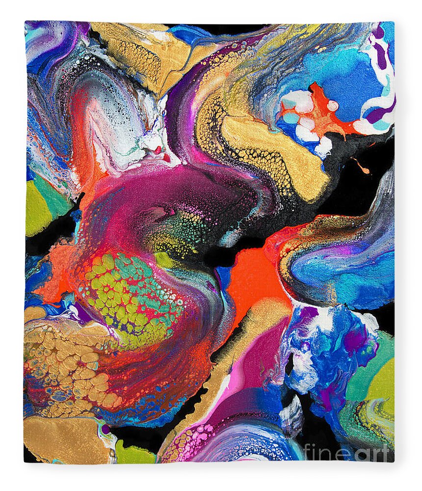 Dynamic Colorful Vibrant Textural Inviting Compelling Energetic Exotic Erotic Fleece Blanket featuring the painting Color Erotic 6649 by Priscilla Batzell Expressionist Art Studio Gallery