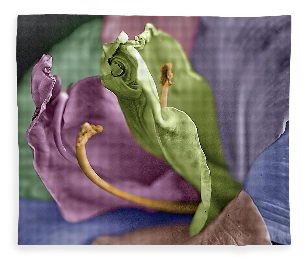 Lily Fleece Blanket featuring the photograph Colored LIly 3 by M Kathleen Warren