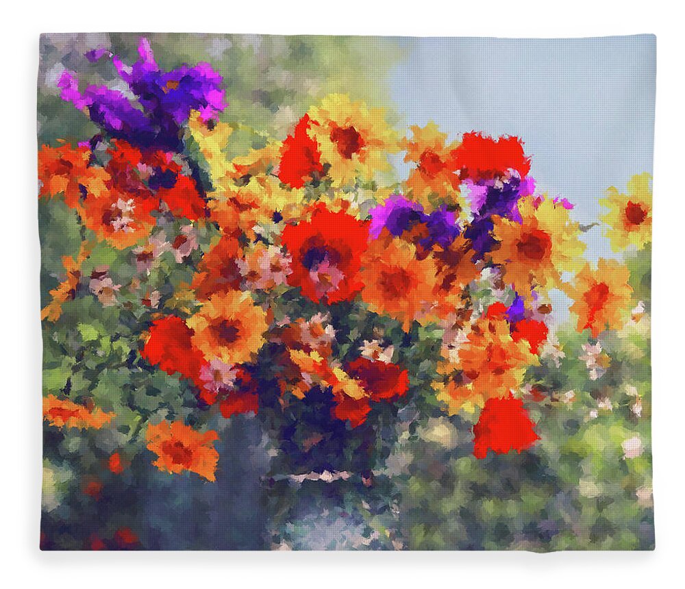 Bouquet Fleece Blanket featuring the painting Colorful Bouquet by Alex Mir