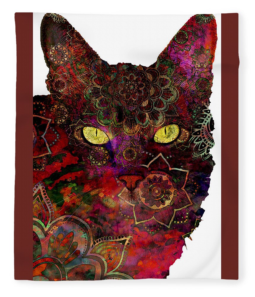 Cats Fleece Blanket featuring the digital art Colorful Cat with Mandalas by Peggy Collins