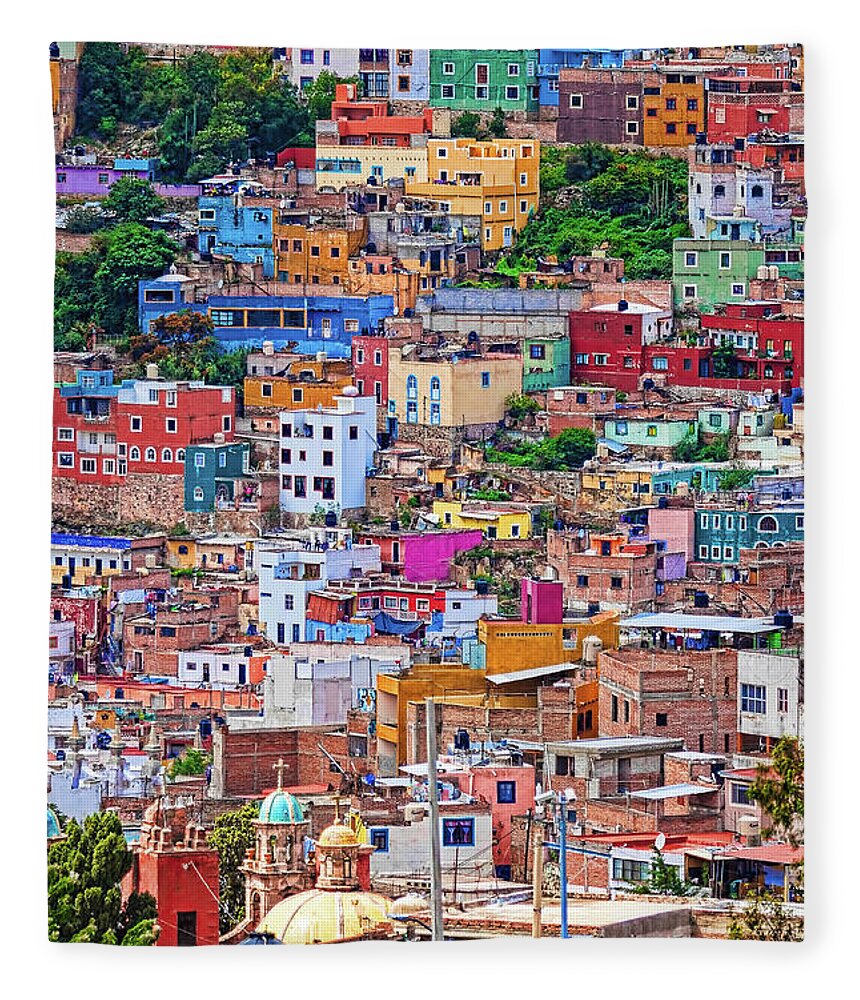 Hilltop Fleece Blanket featuring the photograph Colorful Houses In Guanajuato 2 by Tatiana Travelways