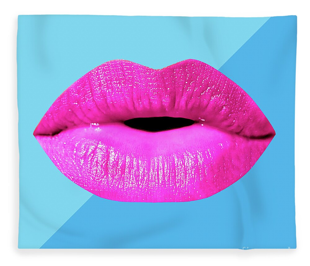 Lips Fleece Blanket featuring the mixed media Colorful Lips Mask - Pink by Chris Andruskiewicz