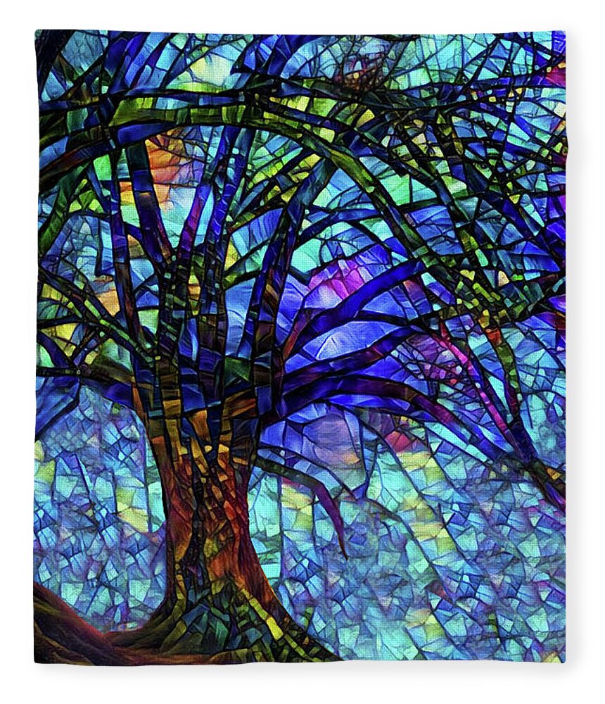 Abstract Tree Fleece Blanket featuring the digital art Colorful Tree of Life by Peggy Collins