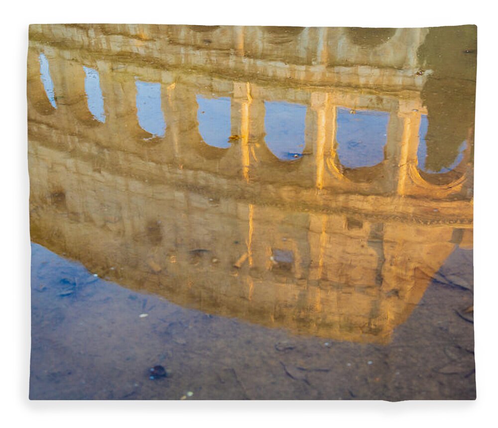 Roma Fleece Blanket featuring the photograph Colosseum reflection in water by Fabiano Di Paolo