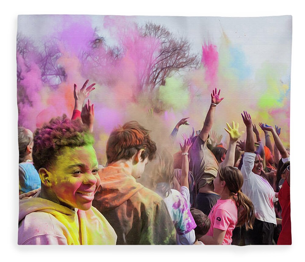 Photo Art Fleece Blanket featuring the photograph Colourful Holi Day by Theresa Tahara