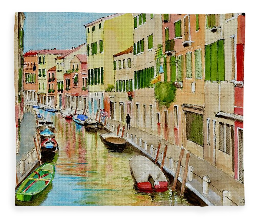 Venice Fleece Blanket featuring the painting Colourful Venice by Dai Wynn