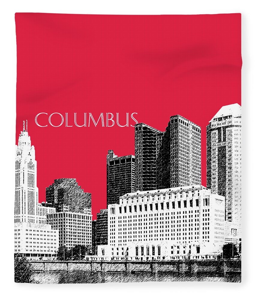 Architecture Fleece Blanket featuring the digital art Columbus Skyline - Red by DB Artist