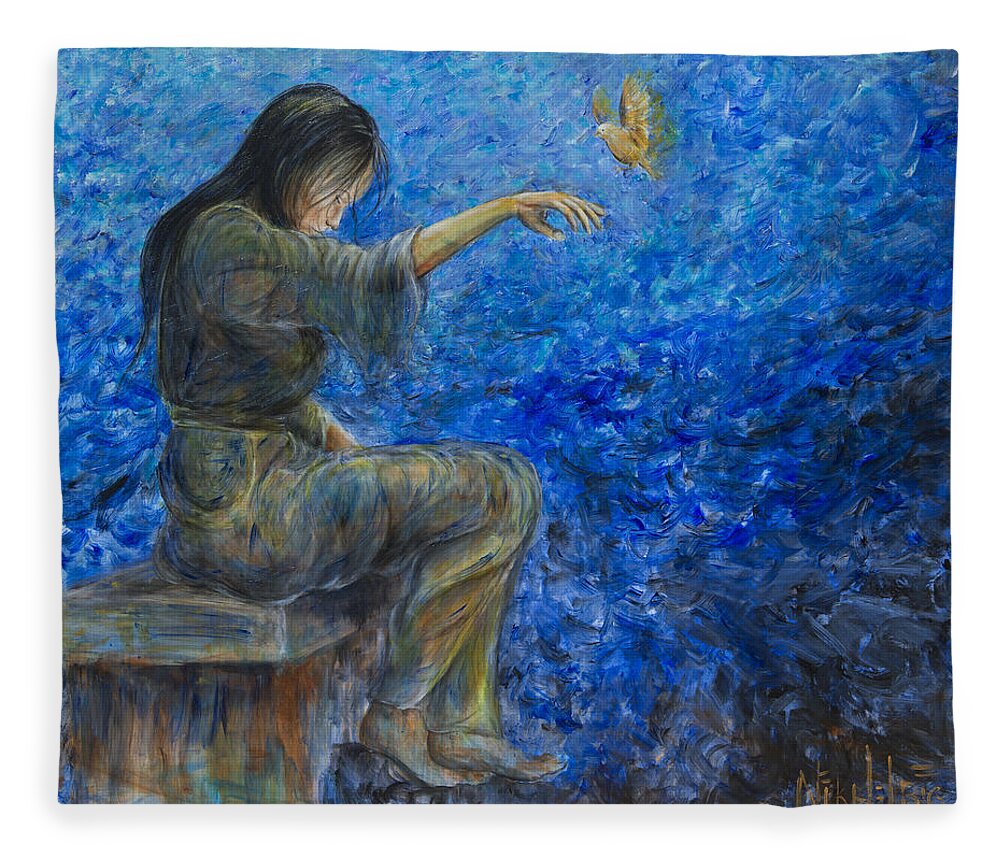 Canary Fleece Blanket featuring the painting Come by Nik Helbig