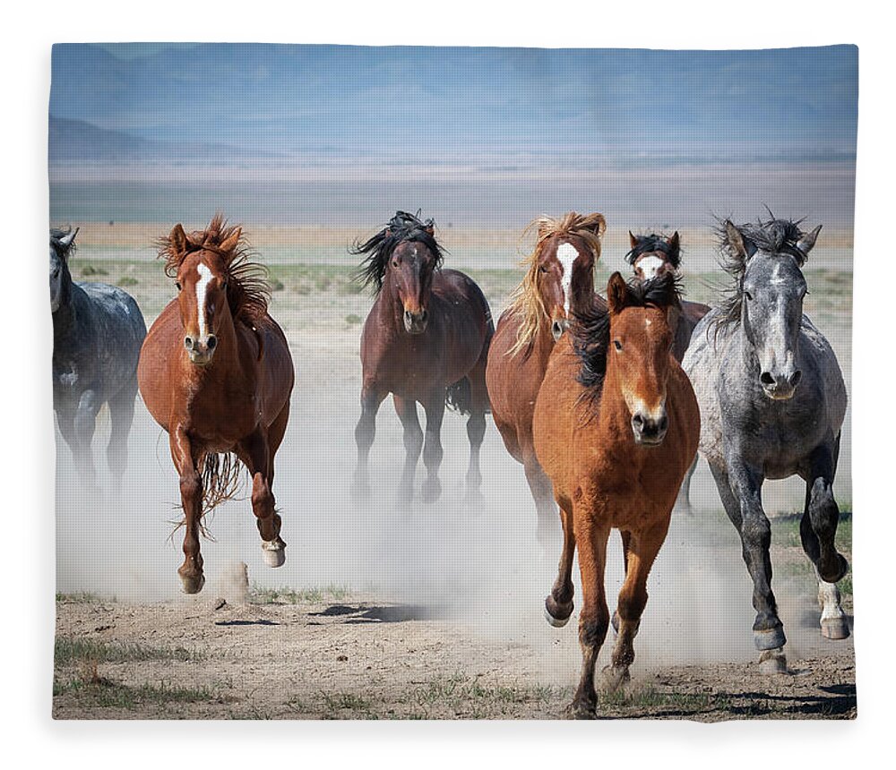 Wild Horses Fleece Blanket featuring the photograph Coming in Hot by Mary Hone