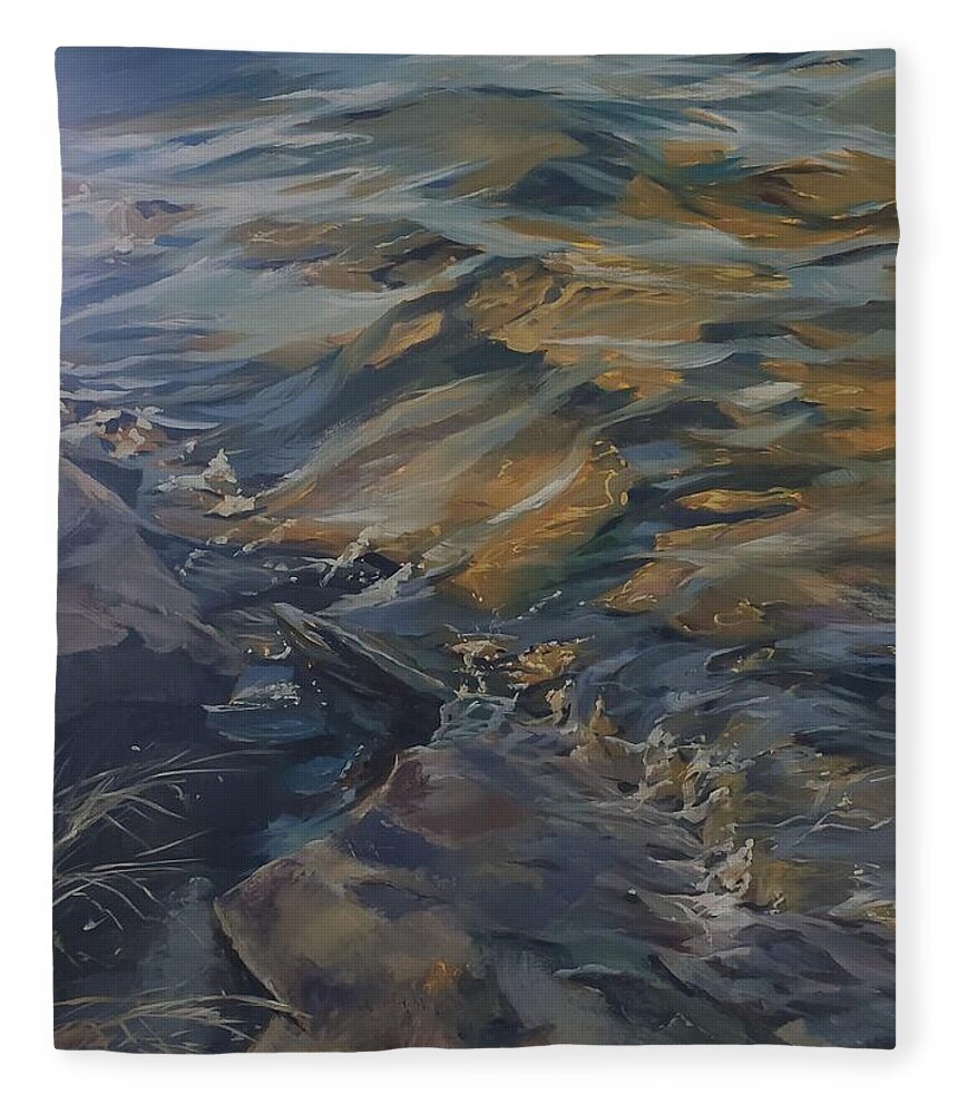 Shoreline Fleece Blanket featuring the painting Coming to Shore by Sheila Romard