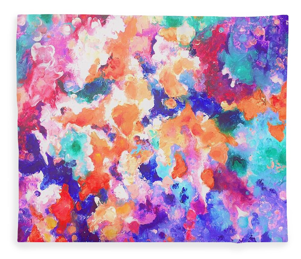 Contemporary Fleece Blanket featuring the painting Composition #6. Series Cosmic Garden. by Helen Kagan