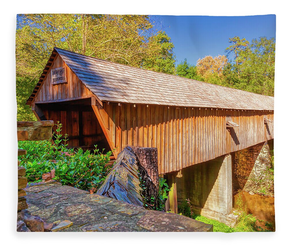 Atlanta Fleece Blanket featuring the photograph Concord Covered Bridge Caretaker View by Donna Twiford