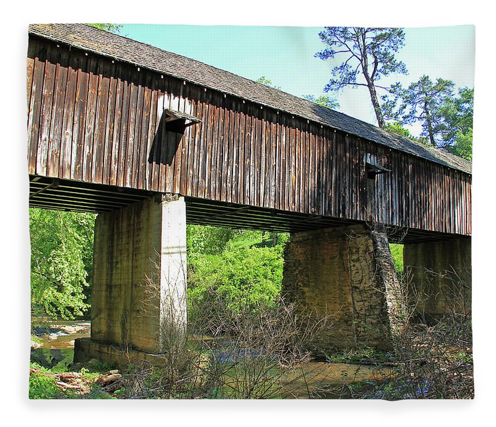 Concord Rd. Covered Bridge Fleece Blanket featuring the photograph Concord Road Covered Bridge - Georgia by Richard Krebs