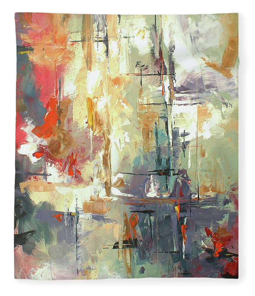 Abstract Fleece Blanket featuring the painting Containment by Michael Lang