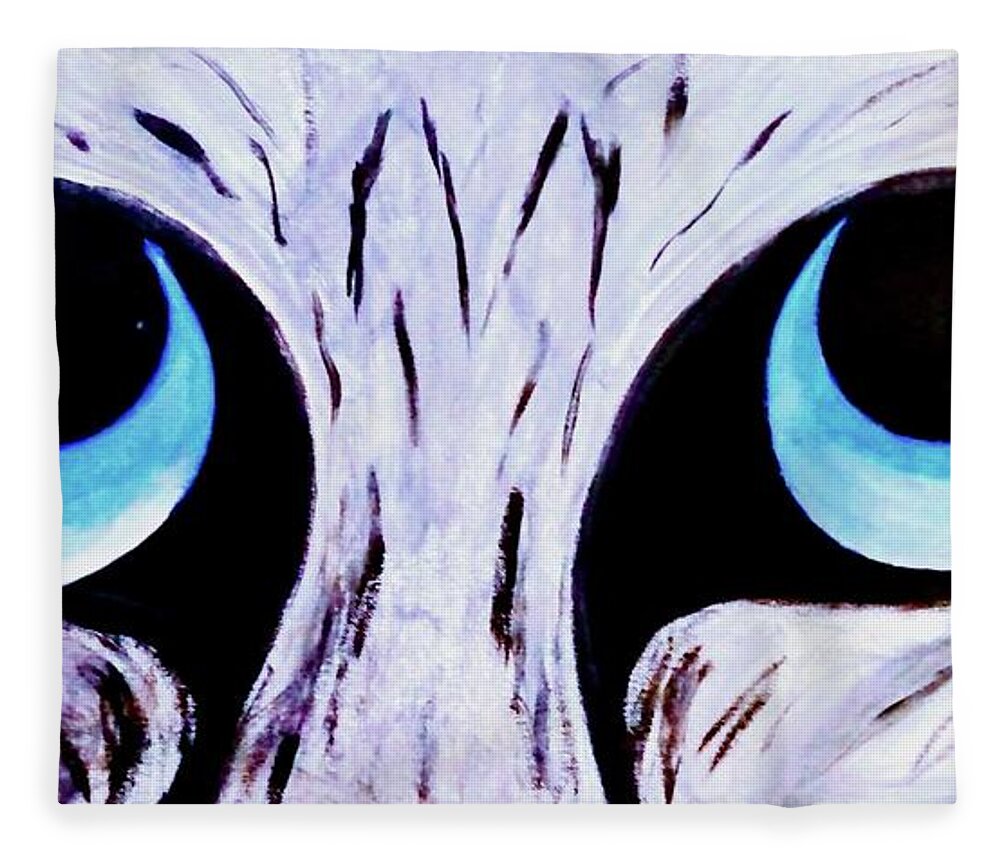  Fleece Blanket featuring the painting Contest Cat Eyes by Anna Adams
