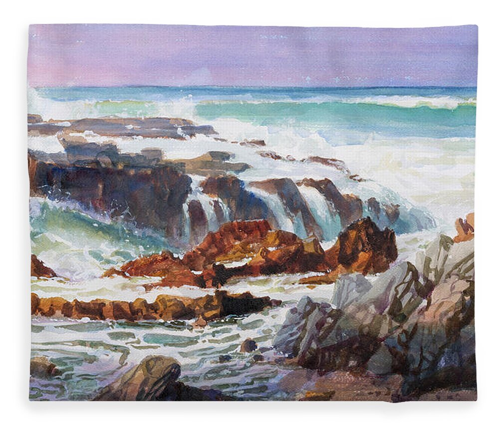 Ocean Fleece Blanket featuring the painting Cook's Chasm by Steve Henderson