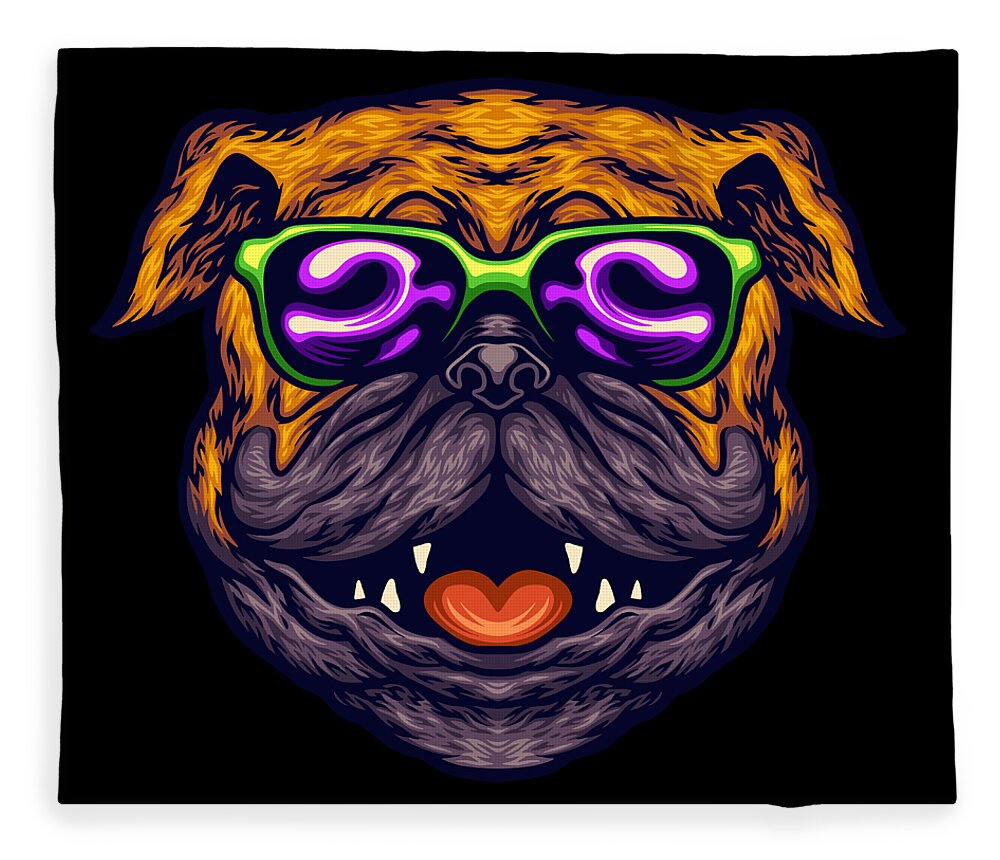 Cool Summer Pug Dog With Sunglasses Fleece Blanket by Sambel Pedes