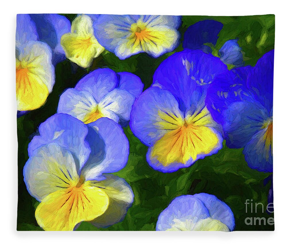 Pansies Fleece Blanket featuring the photograph Cool Wave Morpho Pansies by Diana Mary Sharpton