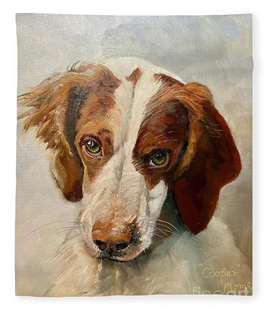 Brittany Spaniel Fleece Blanket featuring the painting Cooper - Brittany Spaniel by Jan Dappen