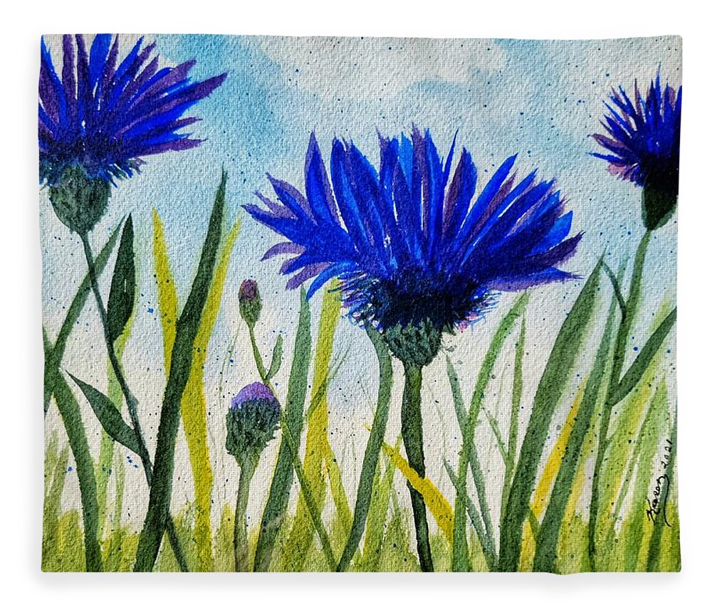  Love Fleece Blanket featuring the painting Cornflowers by Shady Lane Studios-Karen Howard