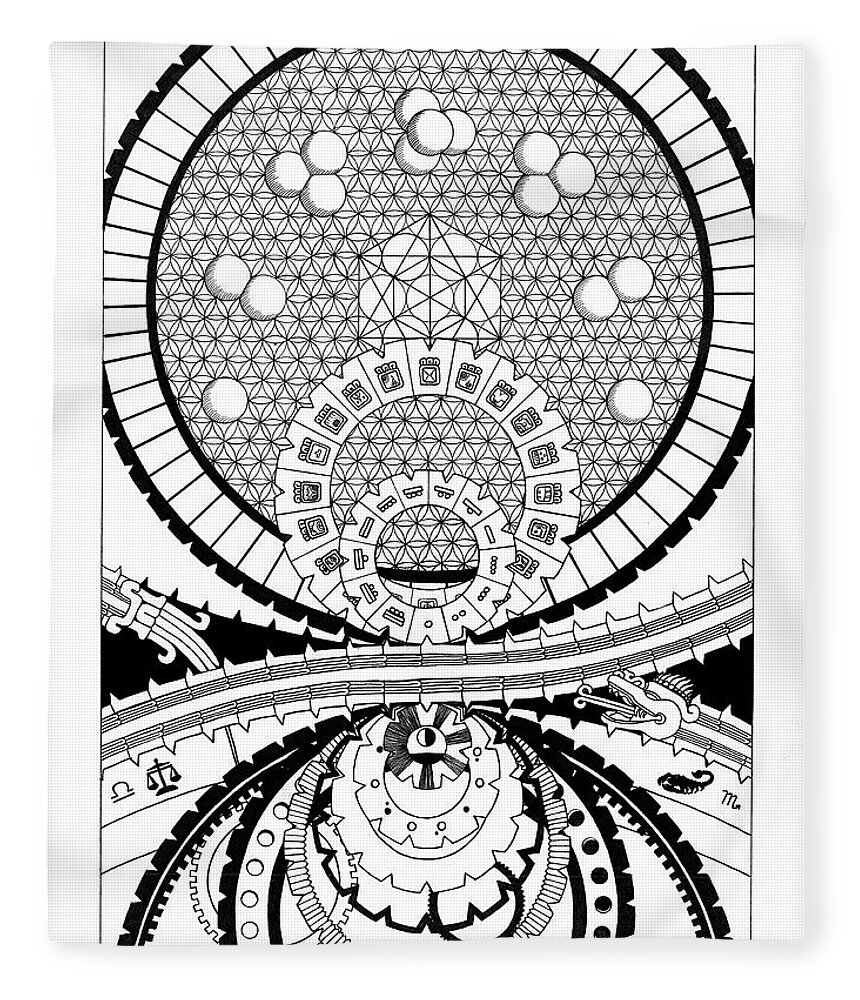Time Fleece Blanket featuring the drawing Cosmic Time by Trevor Grassi