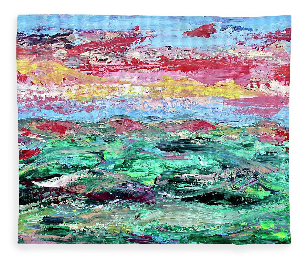 Golf Course Fleece Blanket featuring the painting Costal Links by Teresa Moerer