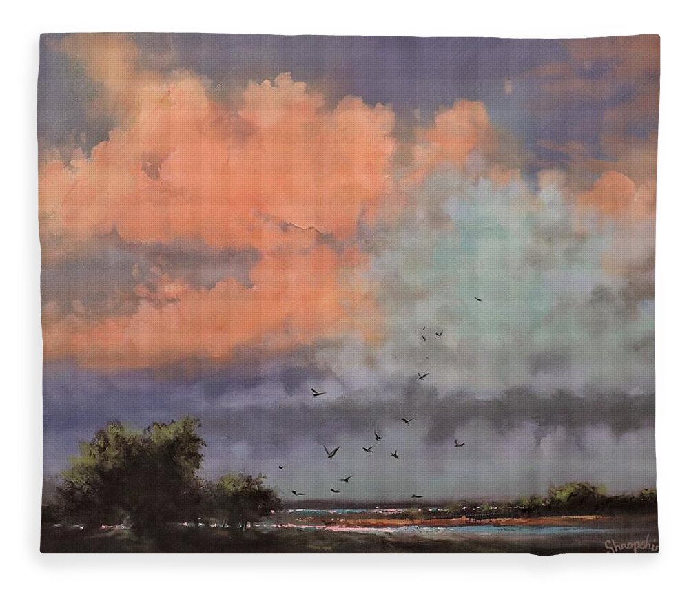 Clouds Fleece Blanket featuring the painting Cotton Candy Clouds by Tom Shropshire