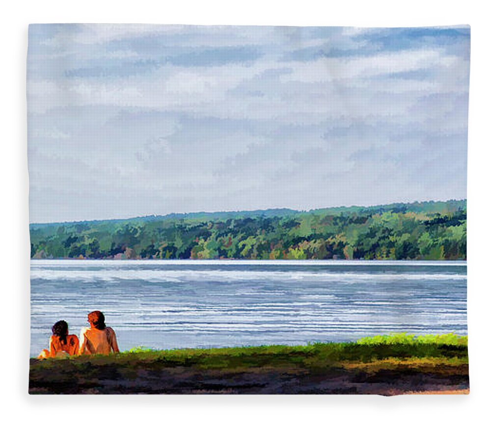 Cayuga Fleece Blanket featuring the photograph Couple at the Lake Shore by Monroe Payne