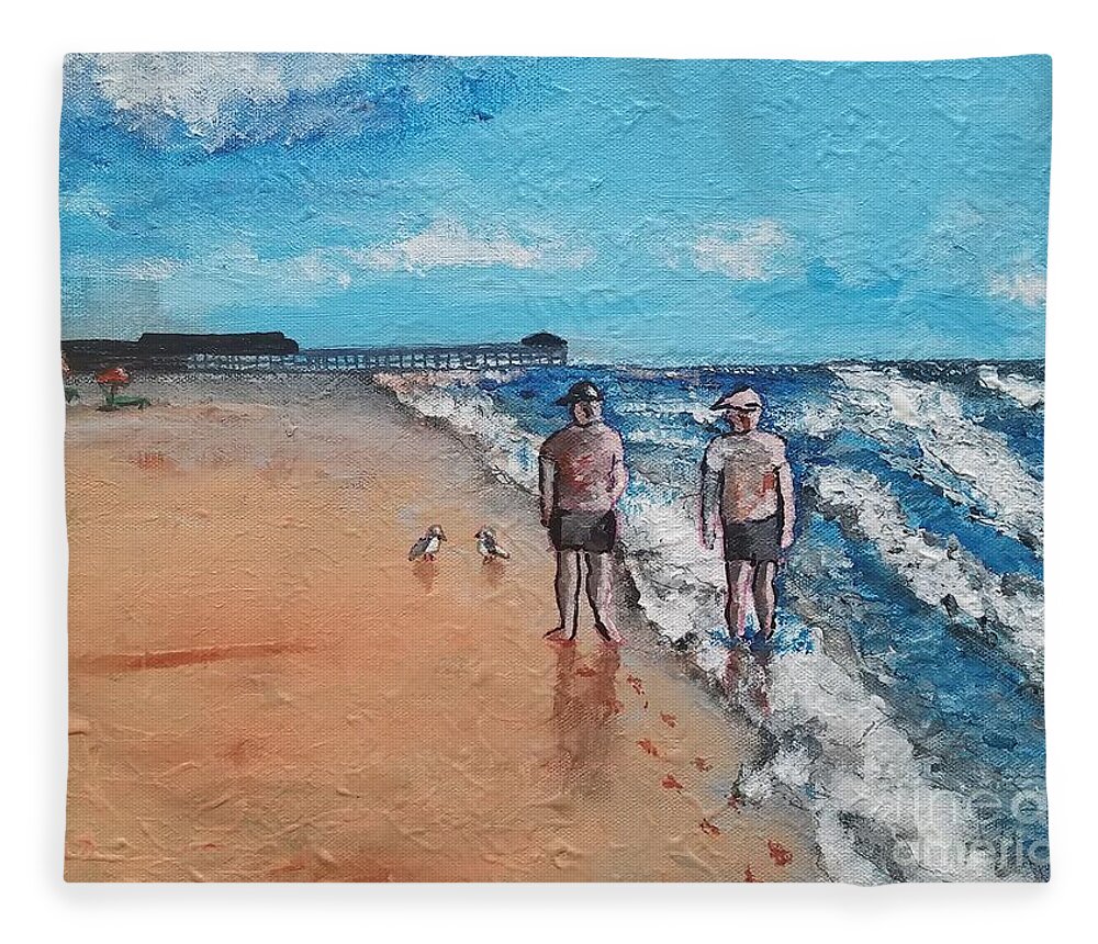  Fleece Blanket featuring the painting The Couple Strolling the Beach by Mark SanSouci