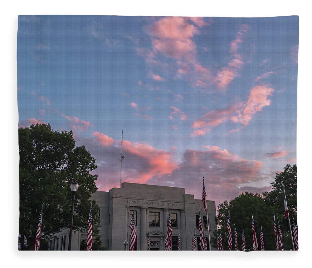 Courthouse Fleece Blanket featuring the photograph Courthouse with Flags by Tamara Becker