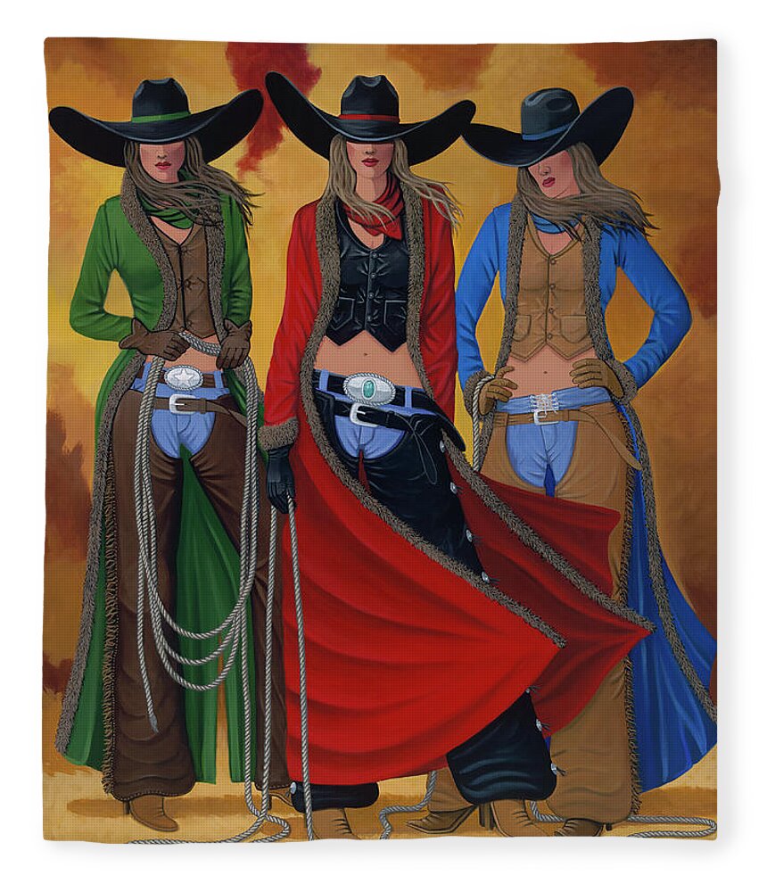 Cowgirl Fleece Blanket featuring the painting Cowgirl Up by Lance Headlee