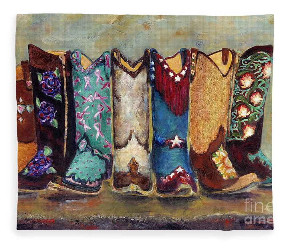 Cowgirls Fleece Blanket featuring the painting Cowgirls Kickin the Blues by Frances Marino
