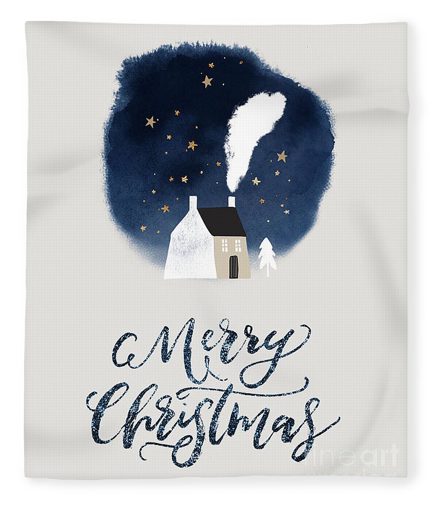 Cozy Winter Night Fleece Blanket featuring the painting Cozy Winter Night Watercolor Art Christmas Holiday by Modern Art