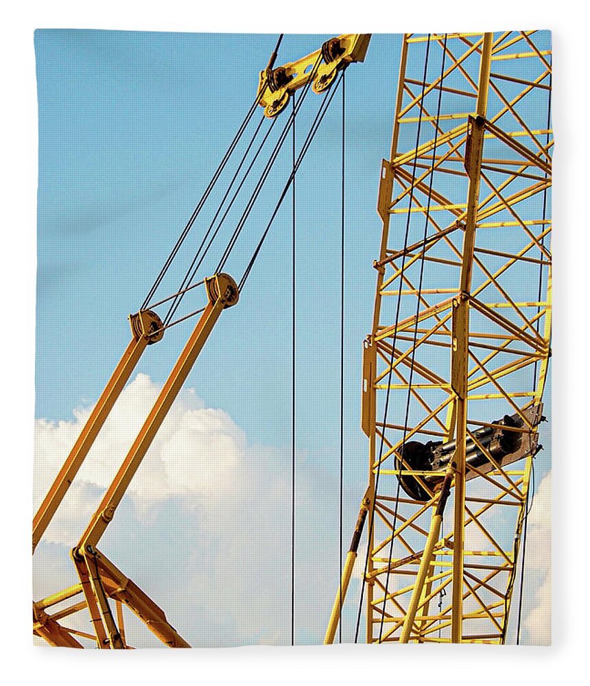 Crane Construction Metal Yellow Fleece Blanket featuring the photograph Crane by John Linnemeyer