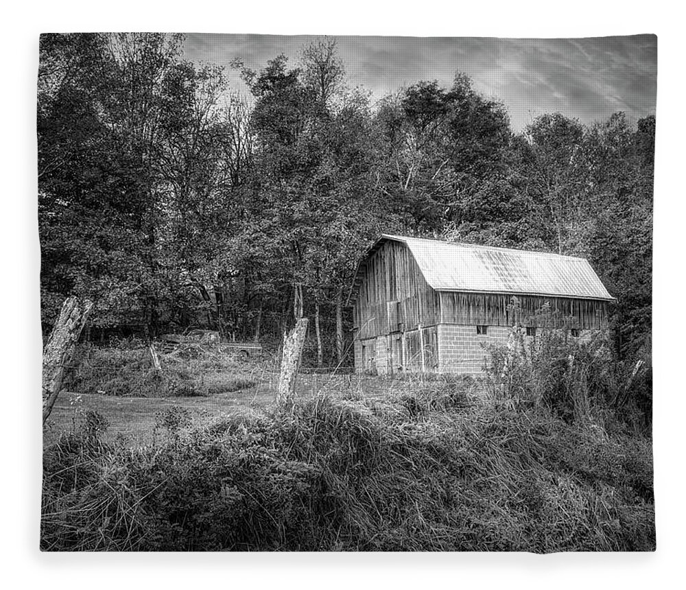 Barns Fleece Blanket featuring the photograph Creeper Trail Farm Barn Damascus Virginia Black and White by Debra and Dave Vanderlaan