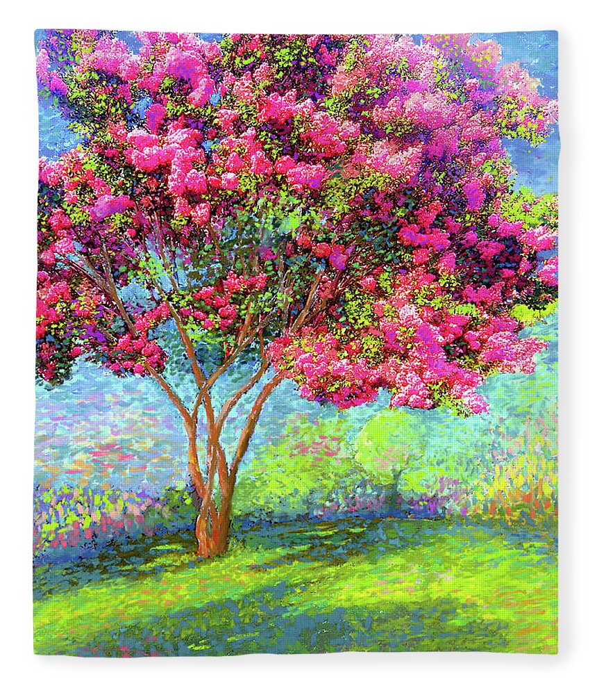 Landscape Fleece Blanket featuring the painting Crepe Myrtle Memories by Jane Small