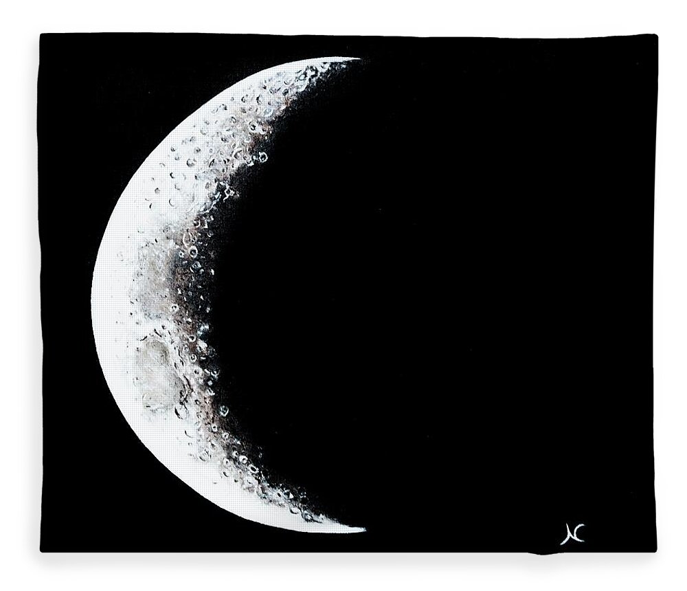 Cosmic Art Fleece Blanket featuring the painting Cresent moon 2 by Neslihan Ergul Colley