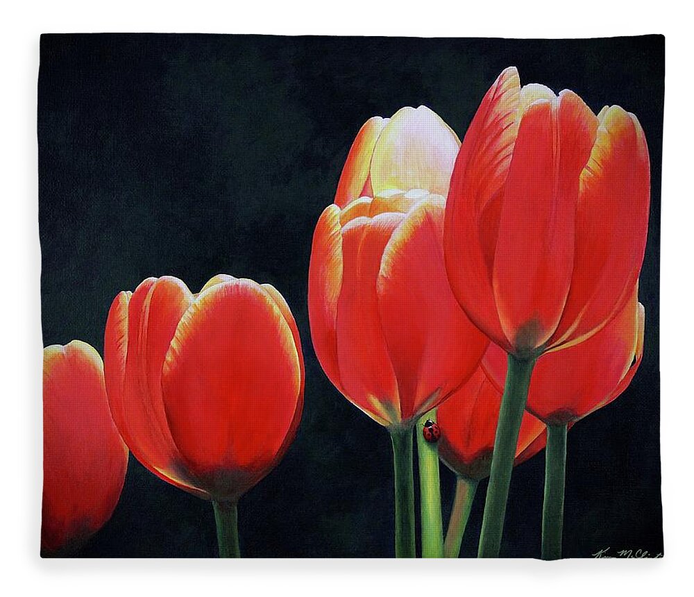Kim Mcclinton Fleece Blanket featuring the painting Crimson Affinity by Kim McClinton
