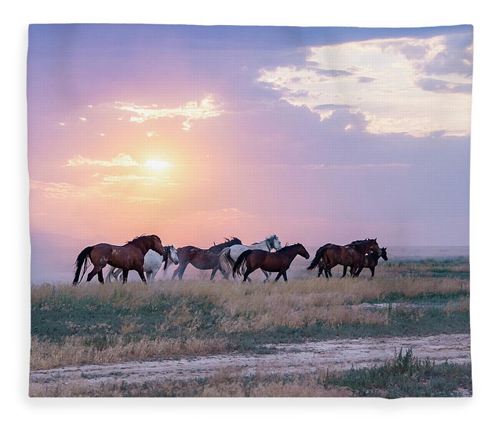 Wild Horses Fleece Blanket featuring the photograph Crimson Cliff's Entry by Dirk Johnson