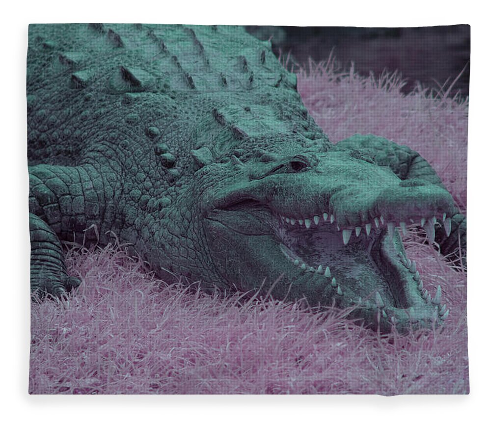 Crocodile Fleece Blanket featuring the photograph Crocodile in Infrared by Carolyn Hutchins