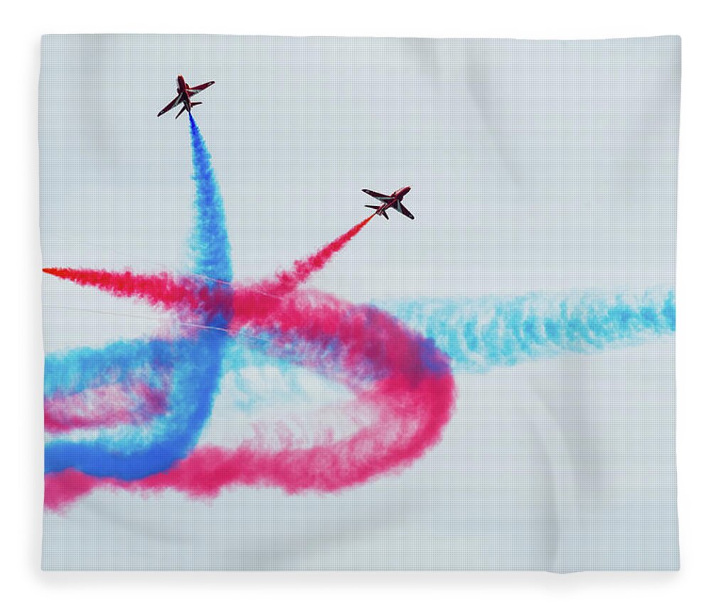 Eastbourne International Airshow Fleece Blanket featuring the photograph Crossing the Red Arrows by Andrew Lalchan